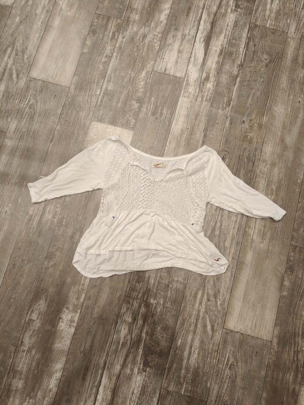 Hollister Lace Top Size S White Blouse Tassel Boho Ruffle